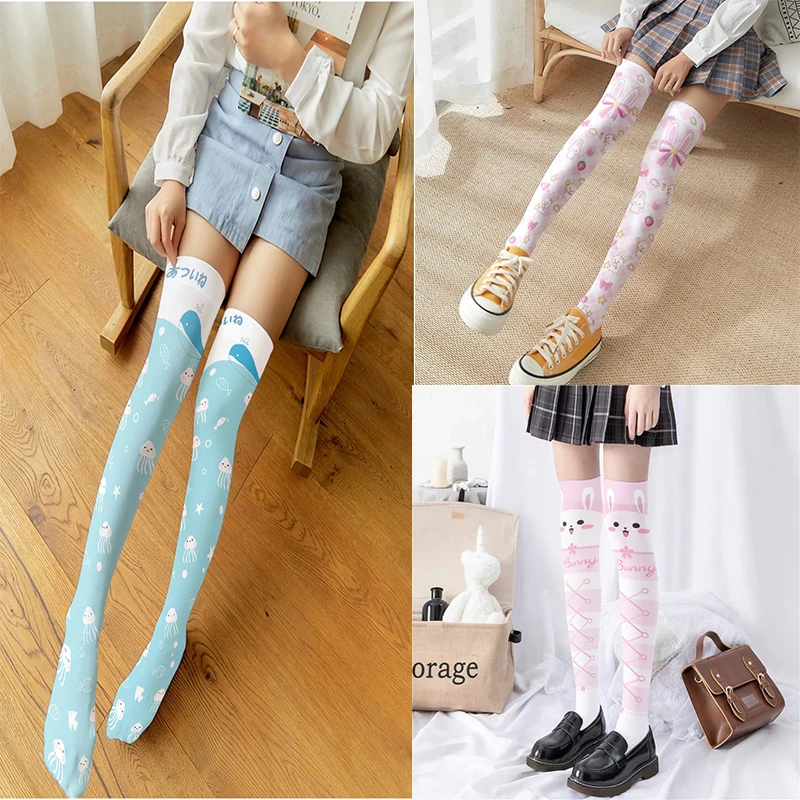 

Cute rabbit jellyfish stockings 3d printed Kawaii cartoon over-the-knee stockings girls summer shopping stockings