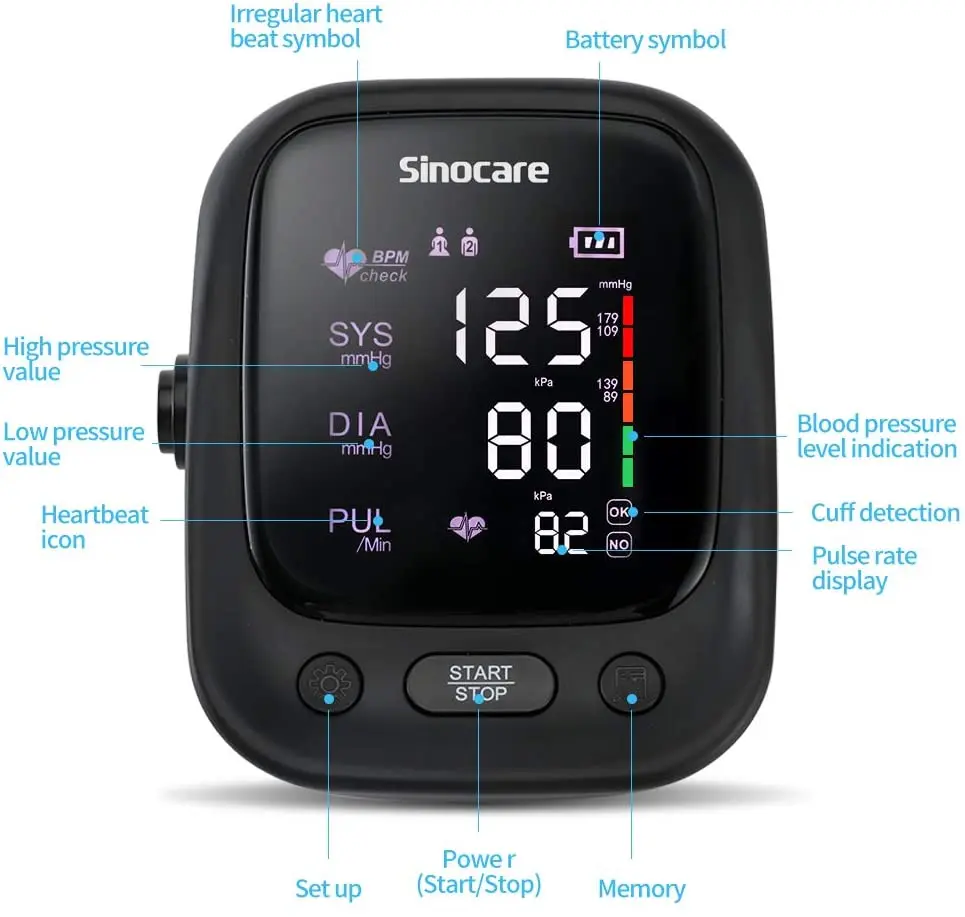 Sinocare Arm Blood pressure Professional Digital Blood pressure monitor Adjustable Cuff 2-Users Mode