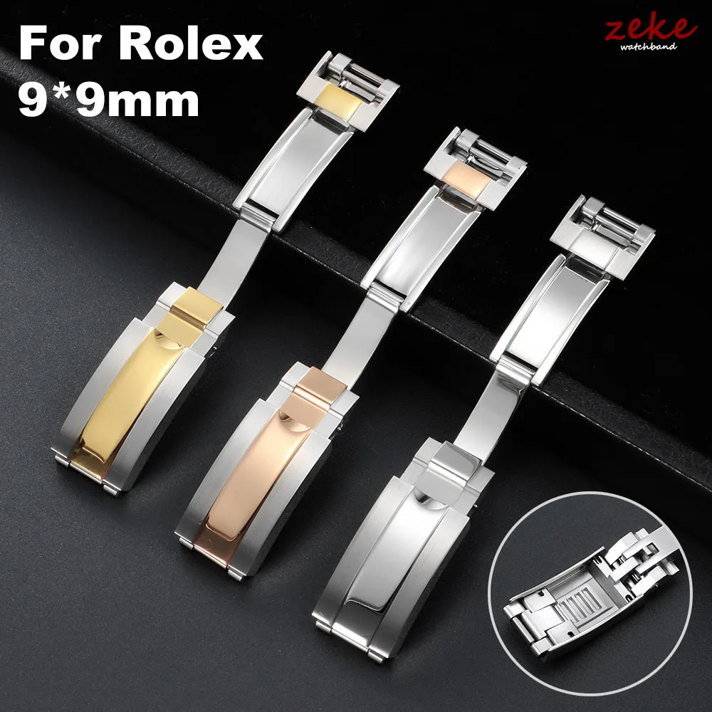 9x9mm Watch Buckle for Rolex DAYTONA SUBMARINER GMT Watchband Clasp Stainless Steel Fine-tuning Pull Button Safety Folding Clasp