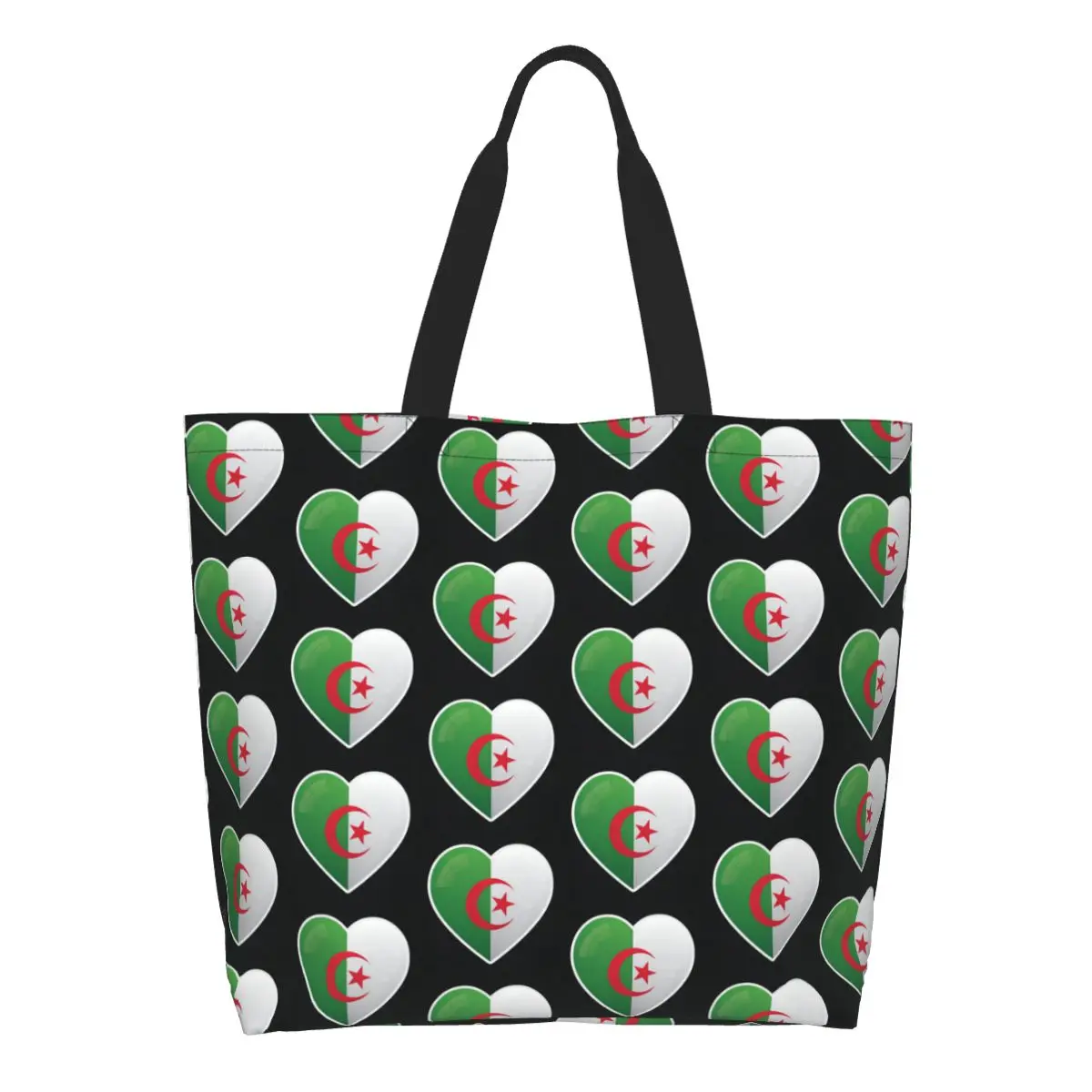 Algeria Algerian Flag Love Icon Shopping Tote Bag Canvas Large Capacity Shoulder Bags Shopper Grocery Handbag for Women