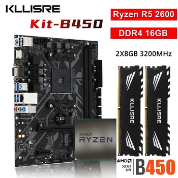 Kllisre B450 kiti AMD Ryzen R5 5 2600 işlemci DDR4 16GB (2*8GB) 3200MHz bellek AM4 B450M anakart