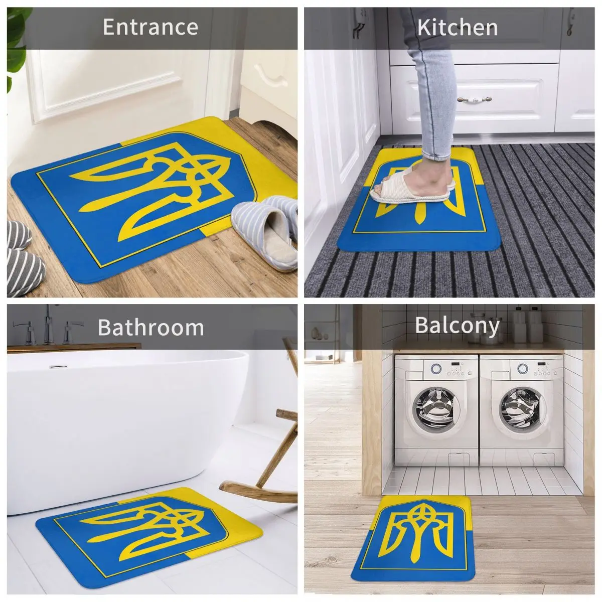 Ukraine Flag Bath Mat Coat of Arms of Ukraine Protective Toilet Mat Kitchen Shower Room Anti Slip Foot Mat Bathroom Accessories