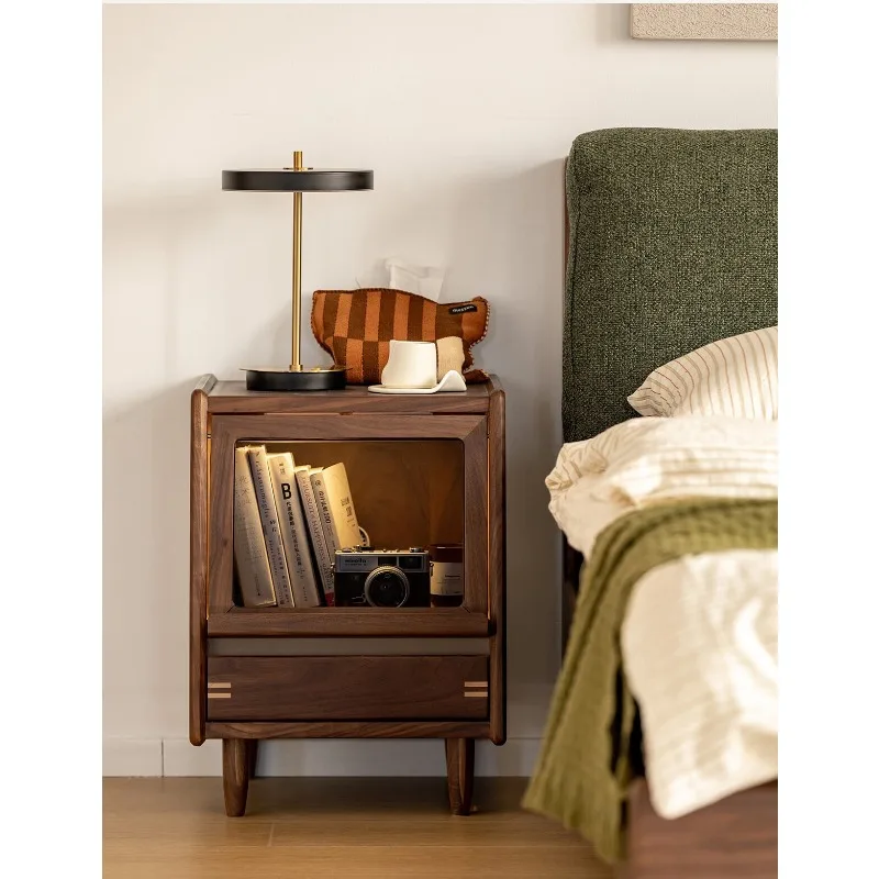Solid wood bedside bedroom bedside North American black walnut Nordic bedroom storage