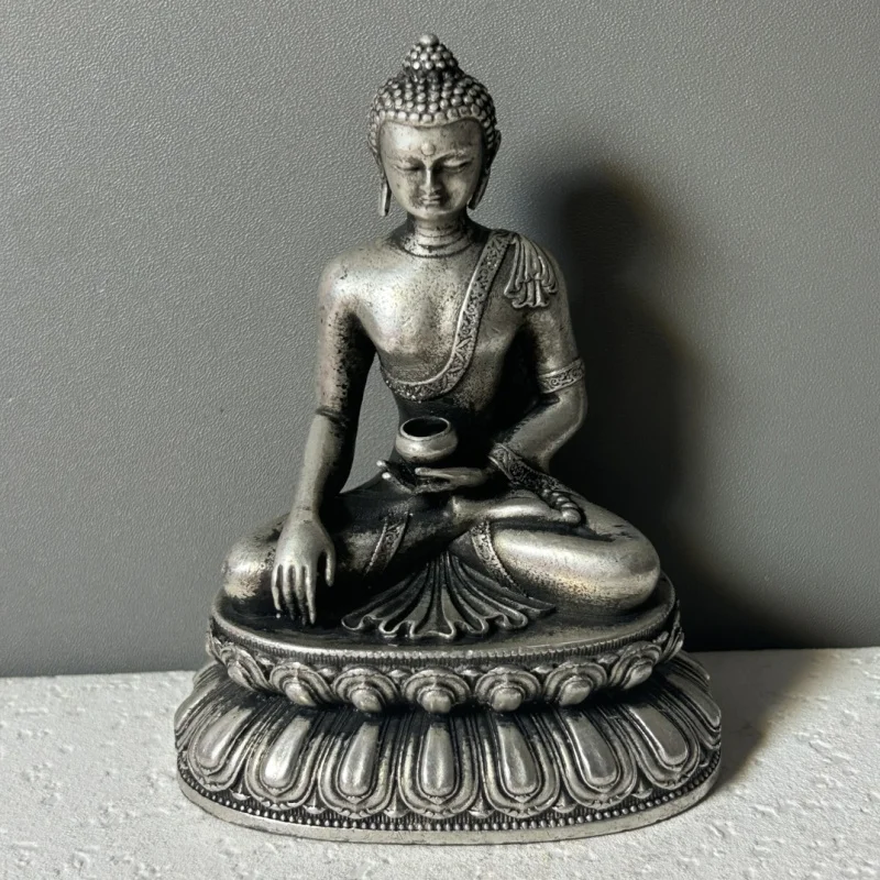 Ancient Shakyamuni in Gilt , Silver Small , Tantric Worship Ornament, Buddha Statue Craft