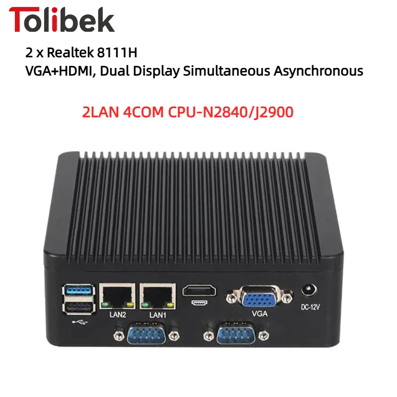 MINI PC 4 COM 2 LAN Celeron N2840 J2900 WIN10/11 LINUX WiFi HDMI VGA power-on Dual Display wall mounting computer