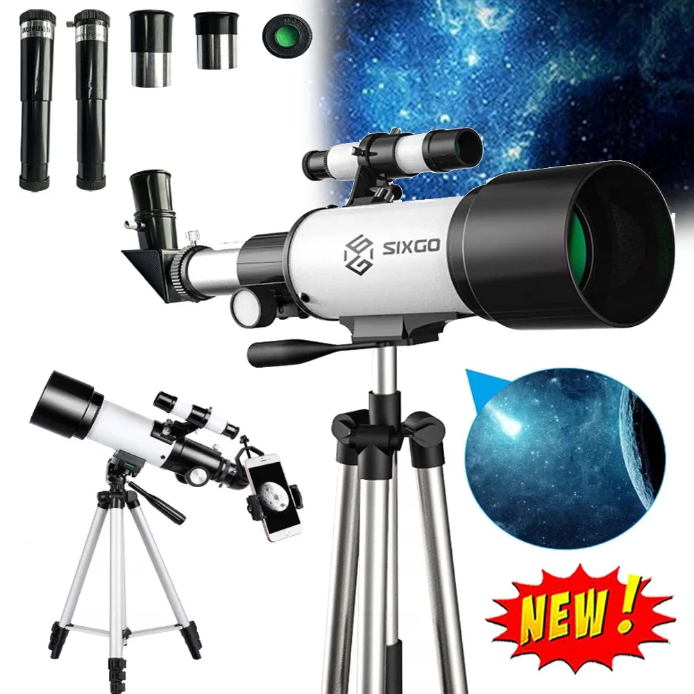 Lehrreiches Astronomie-Teleskop für Schulen, Tragbares Einsteiger-Sternenbeobachtungsteleskop, 70mm Astronomisches Refraktor-Teleskop mit Verstellbarem Stativ