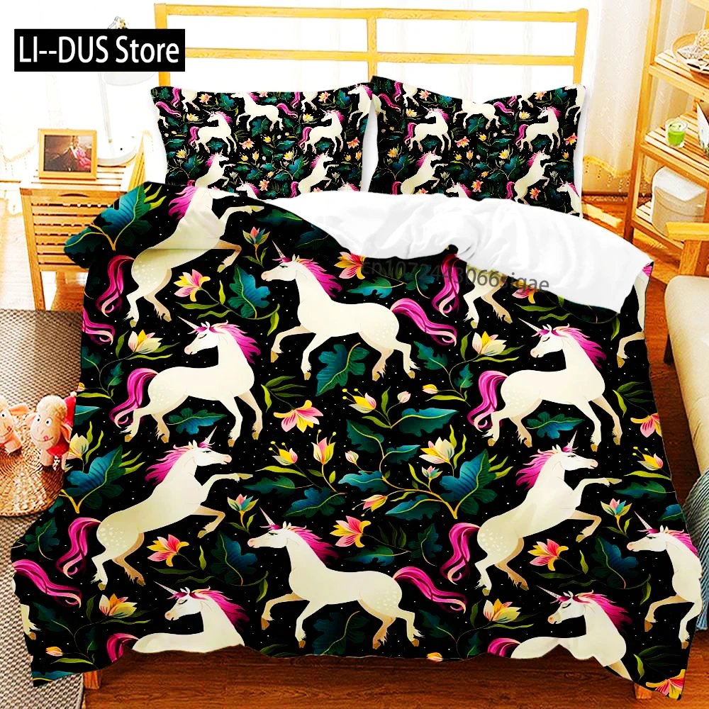 

Unicorn Duvet Cover Set Abstract Animal Bedding Set Cartoon Polyester Quilt Cover Queen/King/Full/Twin Size Duvet Cover Bed Set