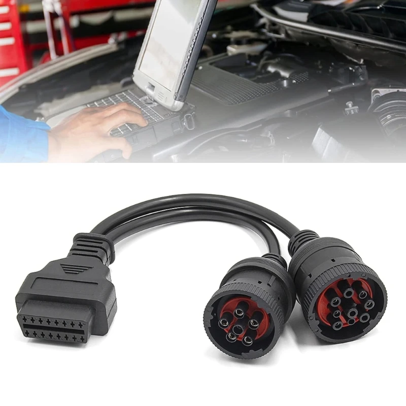 2025 New 6pin 9pin to OBD2 16Pin Adapter Split Y Cable Truck Converter Scanner Cable