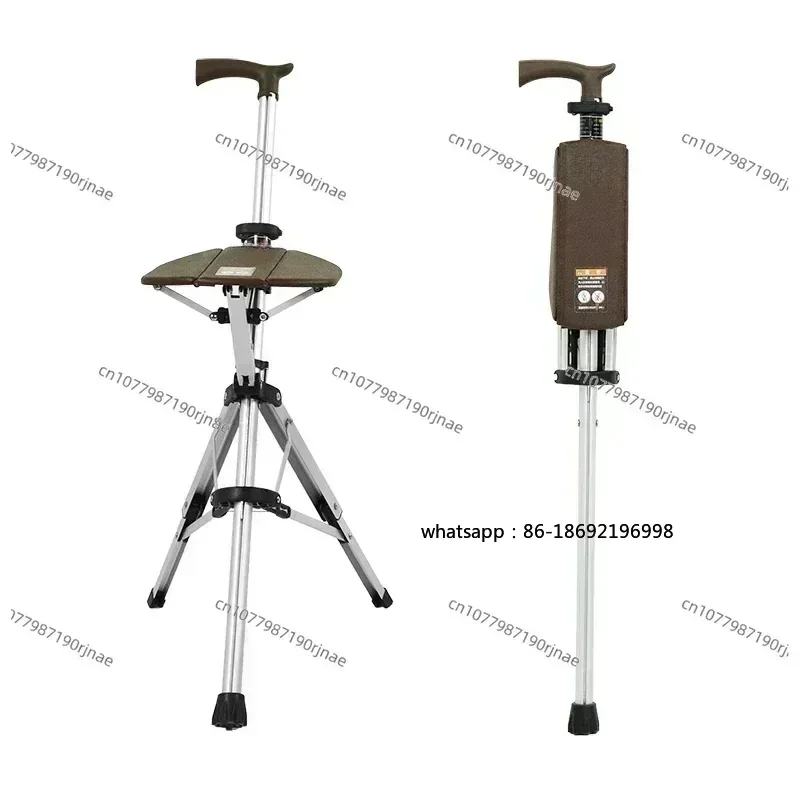 

New High Quality Aluminum Alloy Foldable Walking Cane Stick with Seat Adjustable Elderly Crutch Chair with Stool