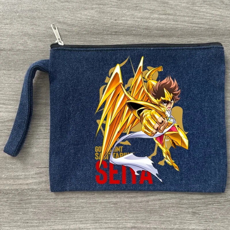

Saint Seiya Manga Athena Knights Of The Zodiac Canvas Storage Pouch Multi Functional Denim Cosmetic Bag Zipper Pencil Case DIY