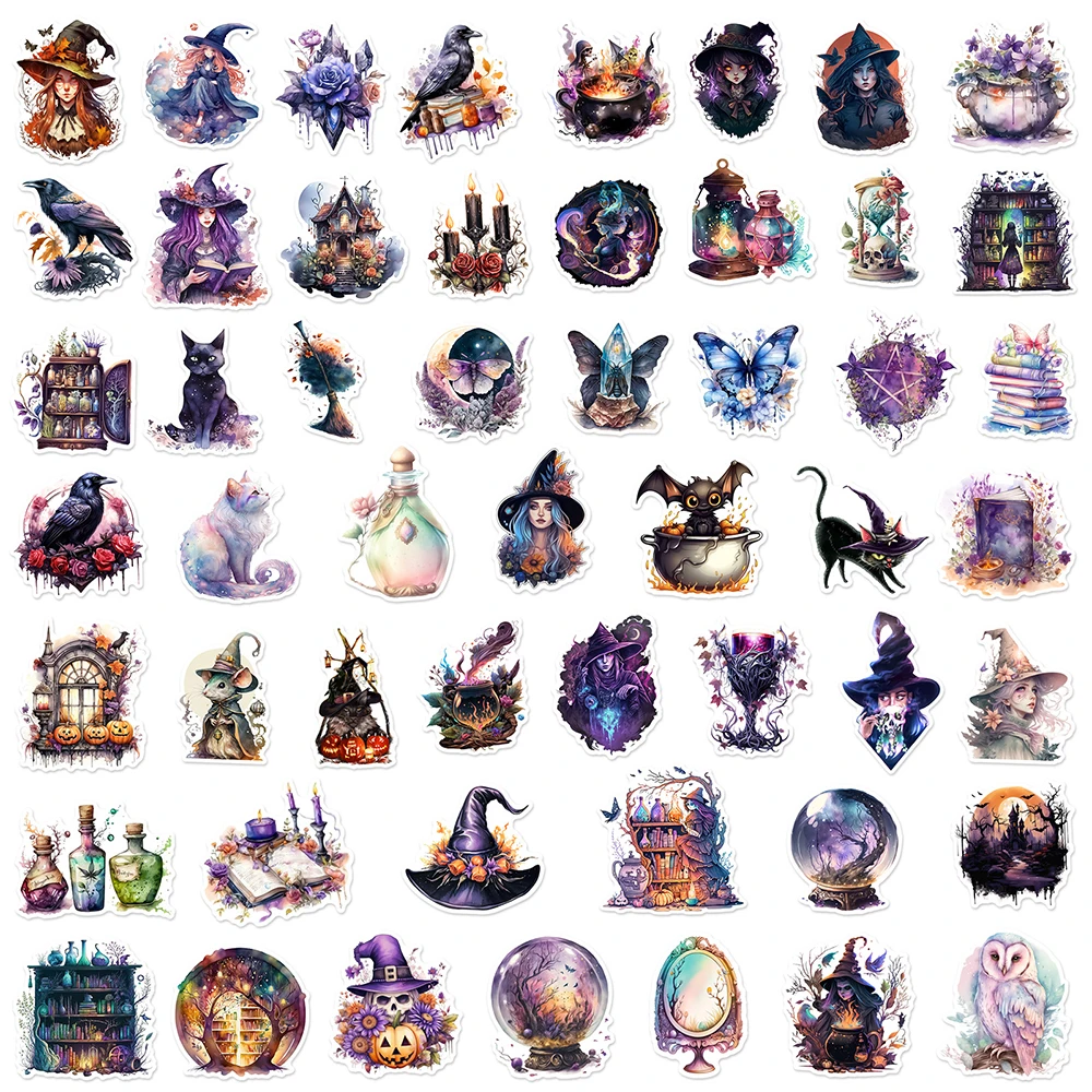 10/30/50pcs Cool Gothic Magic Witch Stickers Aesthetic Graffiti Decals Scrapbook Luggage Phone Guitar Cartoon Waterproof Sticker