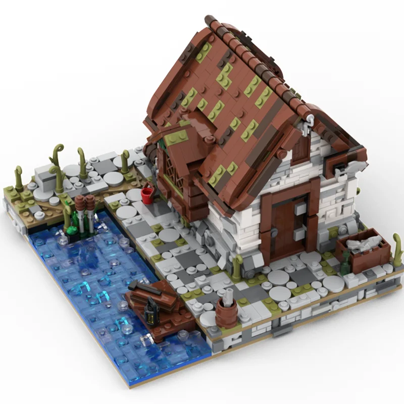 1575-Piece High-Detail Fisherman's Cottage With Detailed Roof And Dock, Suitable For Display And Collection Building Blocks