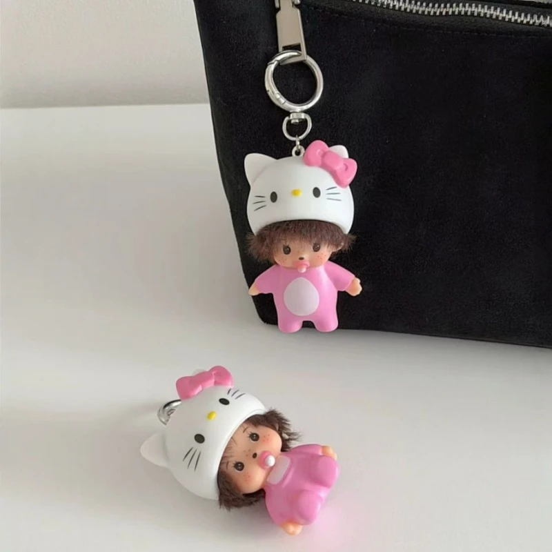 Cute Hello Kitty Keychain Anime Figure Cartoon Monchhich Vinyl Pendant Desktop Decoration Model Kids Toy Doll Birthday Gift view 6
