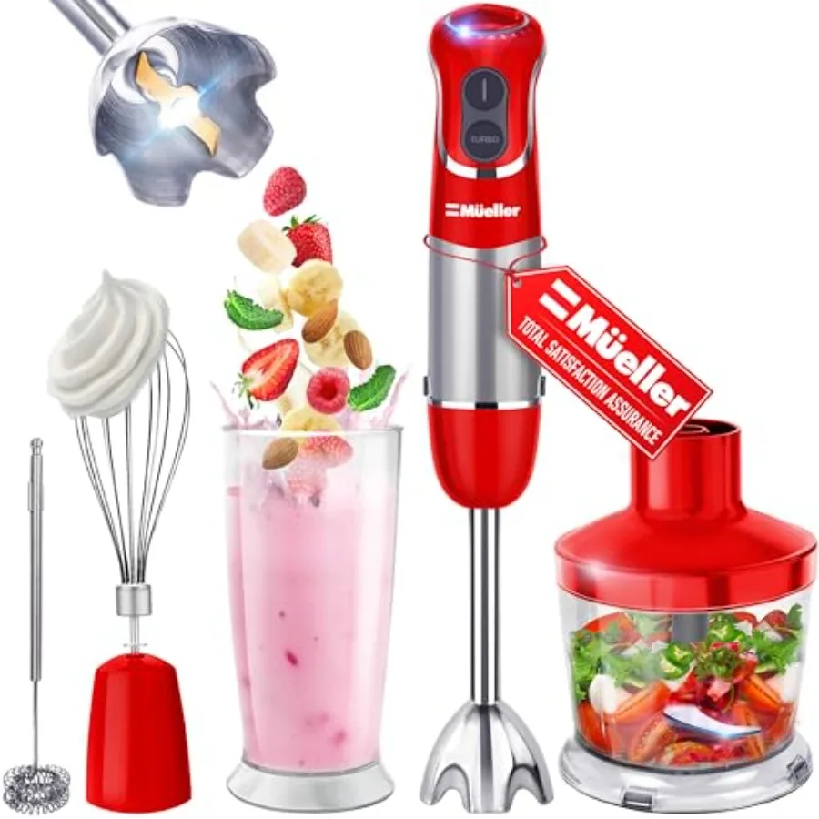 

Mueller Multistick 800W 4-in-1 Immersion Blender Handheld 12 Speed Hand Mixer - Turbo Boost Heaviest Duty Copper Motor Titanium