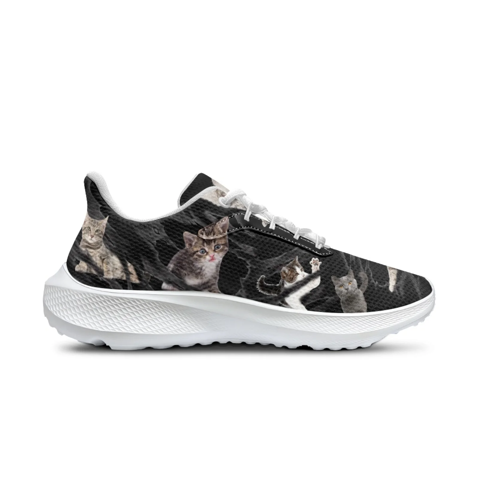 INSTANTARTS-Sapatos de corrida britânicos bonitos para gatos curtos para mulheres, tênis confortáveis com cordões, estampa de gato, tênis fitness