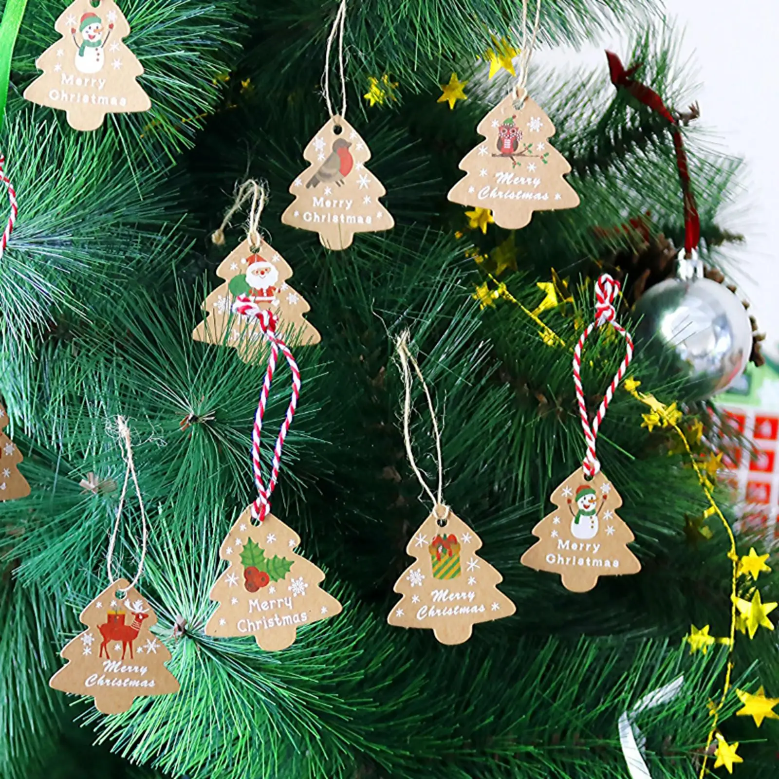 Christmas Tree Shape Kraft Paper Tags with Rope for Gift Wrapping Holiday DIY