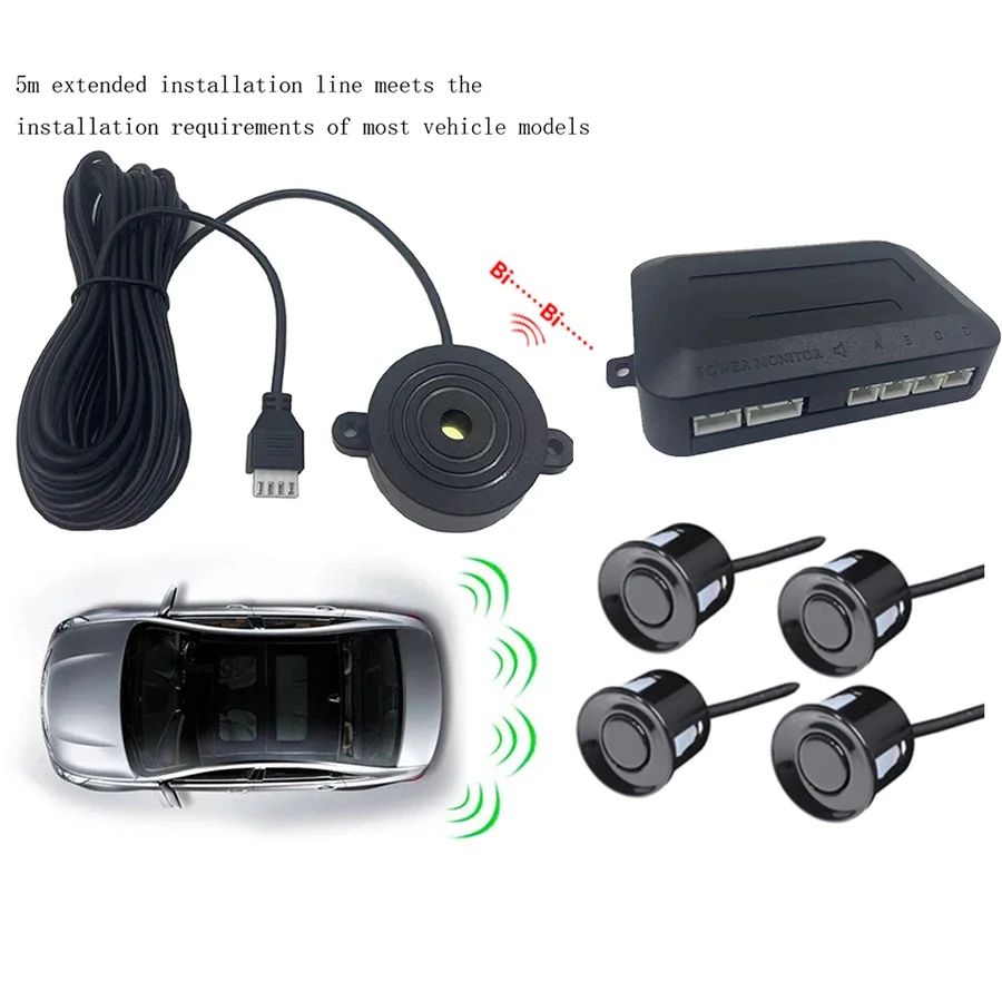 

12V 22mm Car Parking Sensor Kit Universal 4 Buzzer Reverse Backup Radar Sound Alert Indicator Probe System