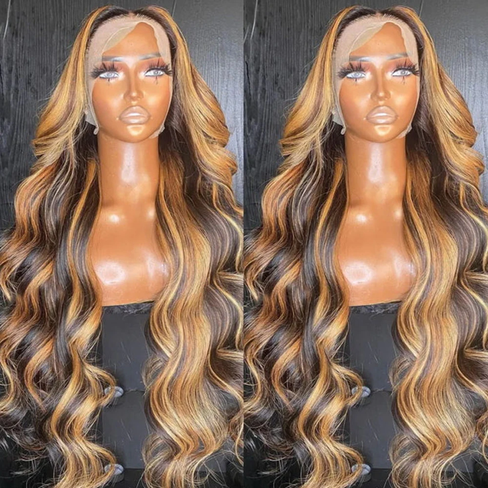 30 36 Inch Colored Highlight Body Wave 13x4 Hd Lace Front Human Hair Wigs Honey Blonde 13x6 body Wave Lace Frontal Wig for Women