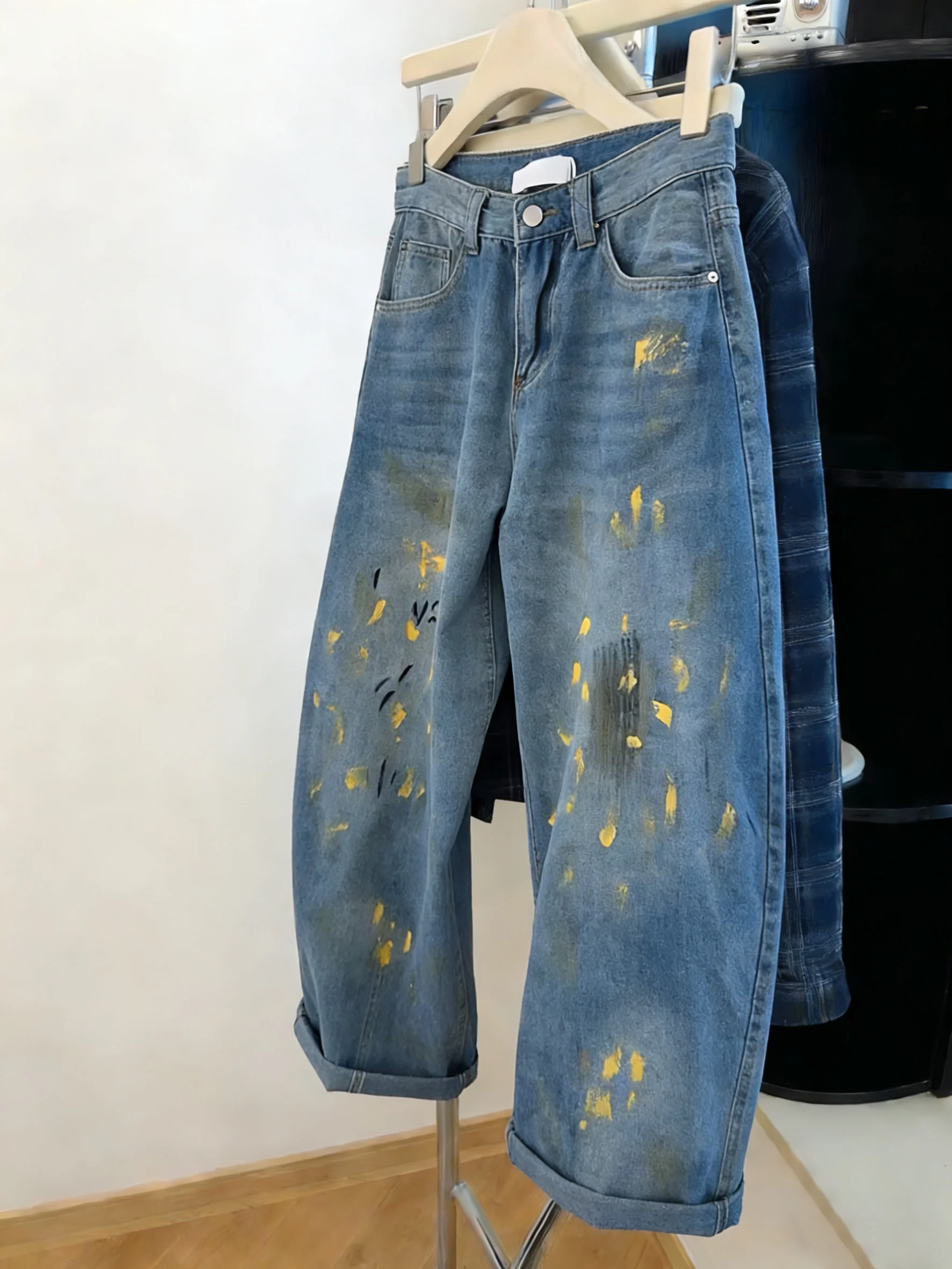 

Retro American High Street fiti Straight Leg Jeans Men's Casual Faion Trendy Loose Slim Wide Leg Pants Spring Autumn
