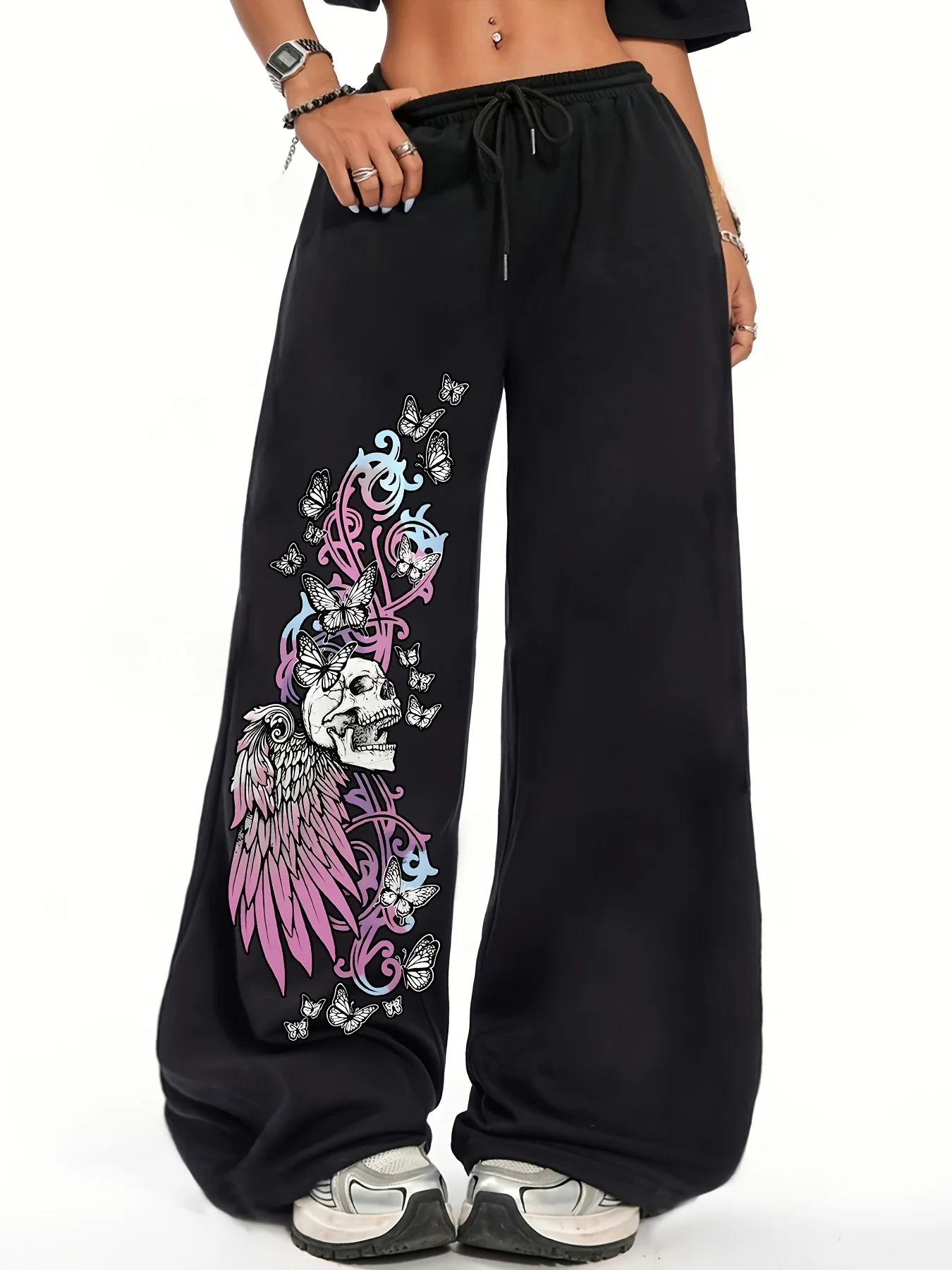 

Женские осенние и зимние свободные прямые флисовые спортивные штаны больших размеров с персонализированным принтом, модная уличная одежда, стильная универсальная одежда