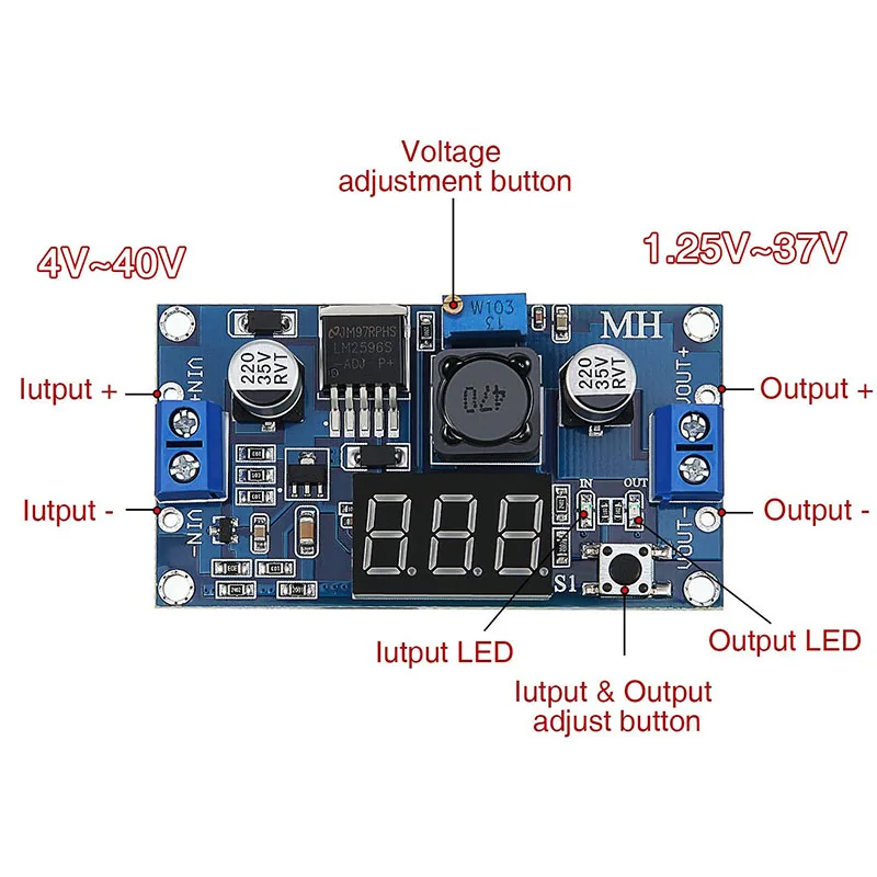 4 Adjustable LM2596S DC-DC Step-Down Converter Step-Down Regulator Power Module Regulator With Digital Voltmeter Display