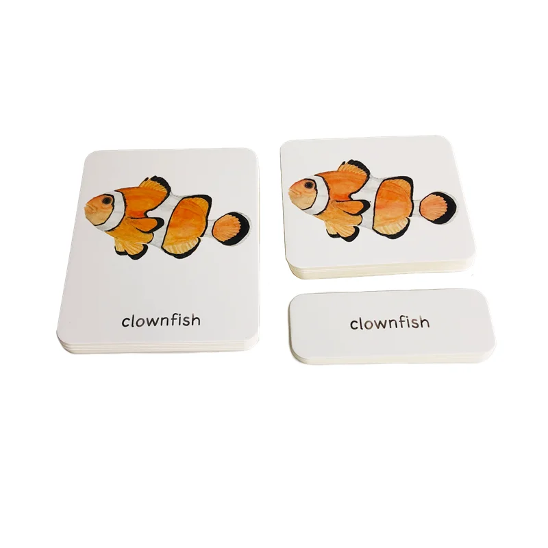 Montessori Language Materials 3-Part Cards of Fish Kids Learning Resources Early Childhood Education Matching Game for Girl Boy