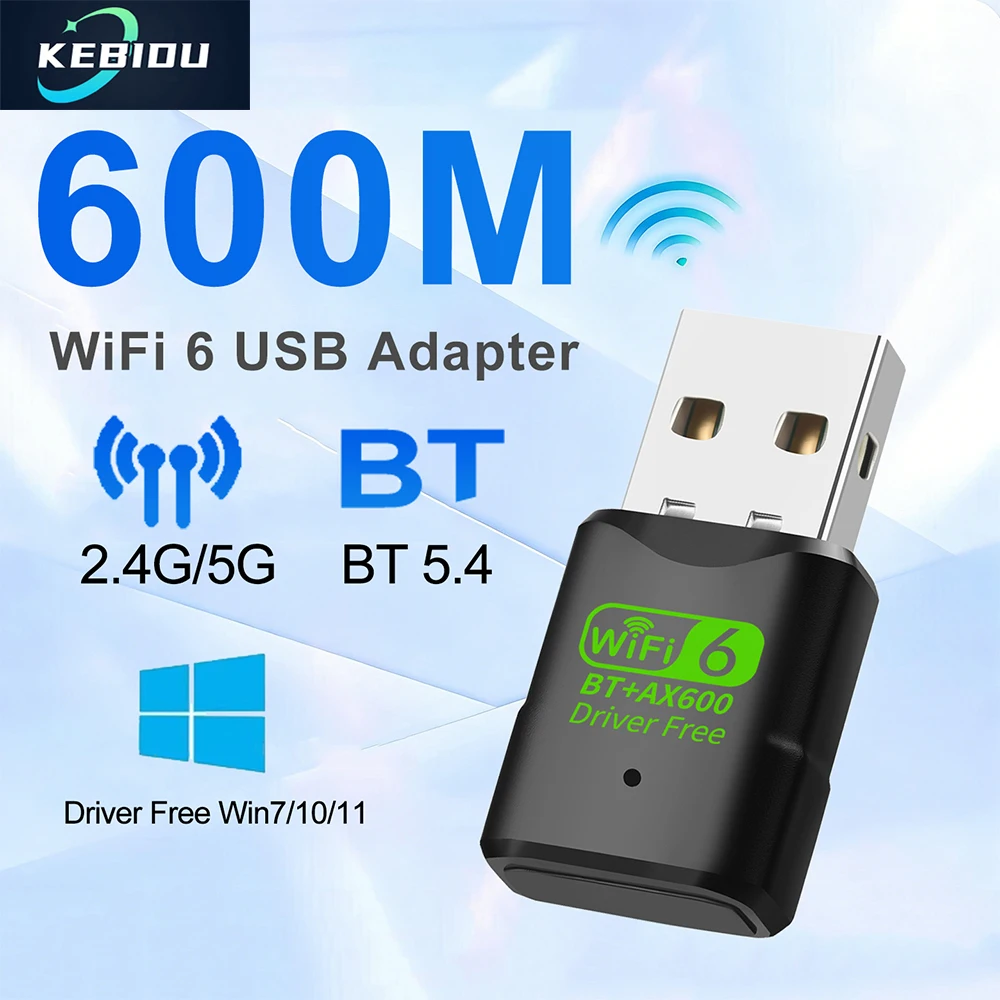 

USB-адаптер Kebidu WiFi 6 Bluetooth, 600 Мбит/с, двухдиапазонный USB-адаптер Wi-Fi, USB-адаптер Bluetooth, беспроводная сетевая карта для ПК