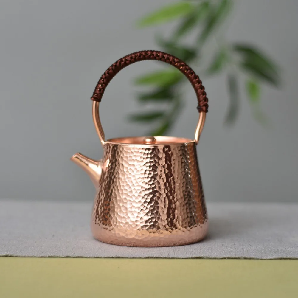 450ml Handmade Pure Copper Teapot Beam Type Thickened Retro Copper Kettle Kung Fu Tea Set for Home Tea Ceremony