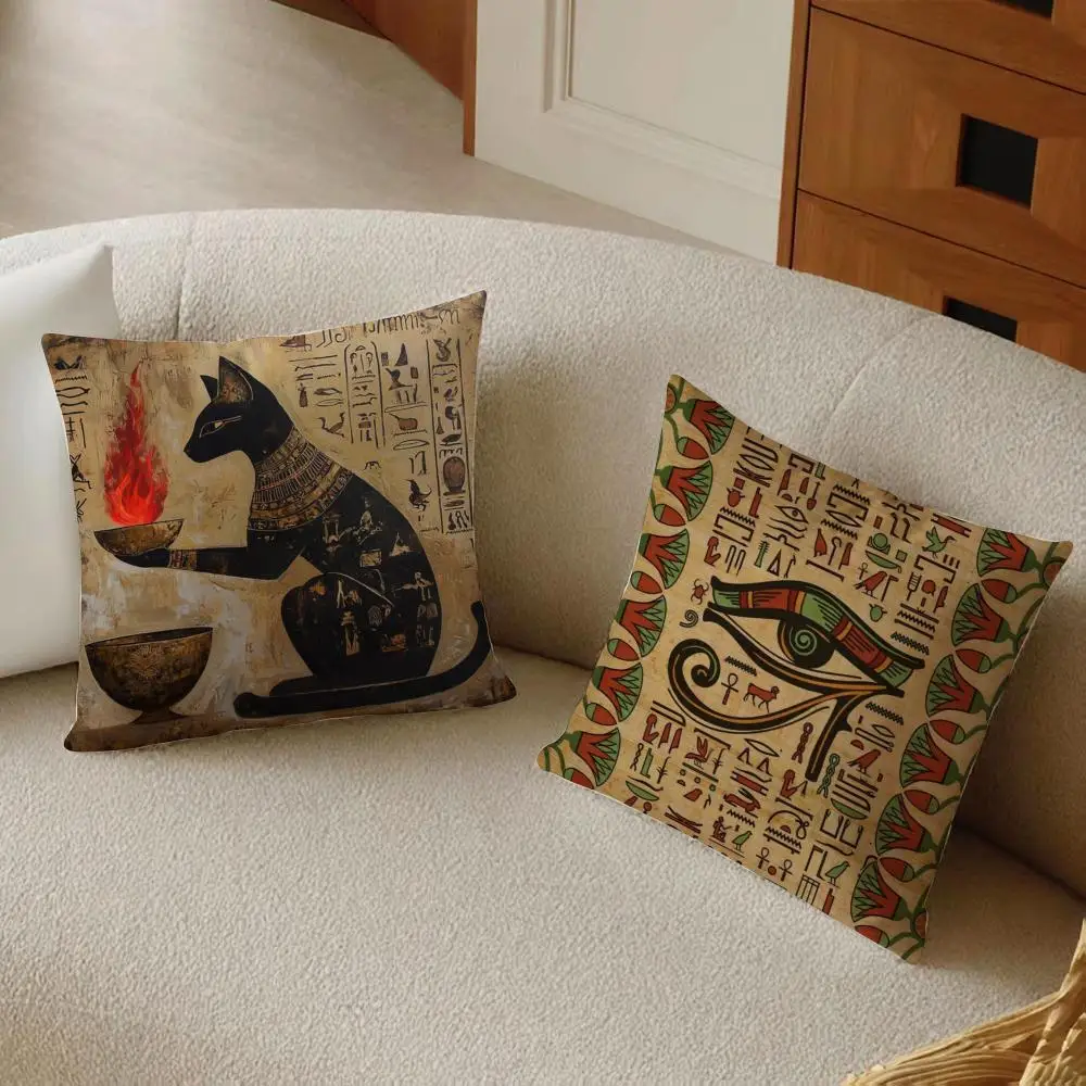 Ancient Egyptian Cushion Cover Daily Washable Linen Pillowcase Soft  for Sofa Bed Home Room Decor