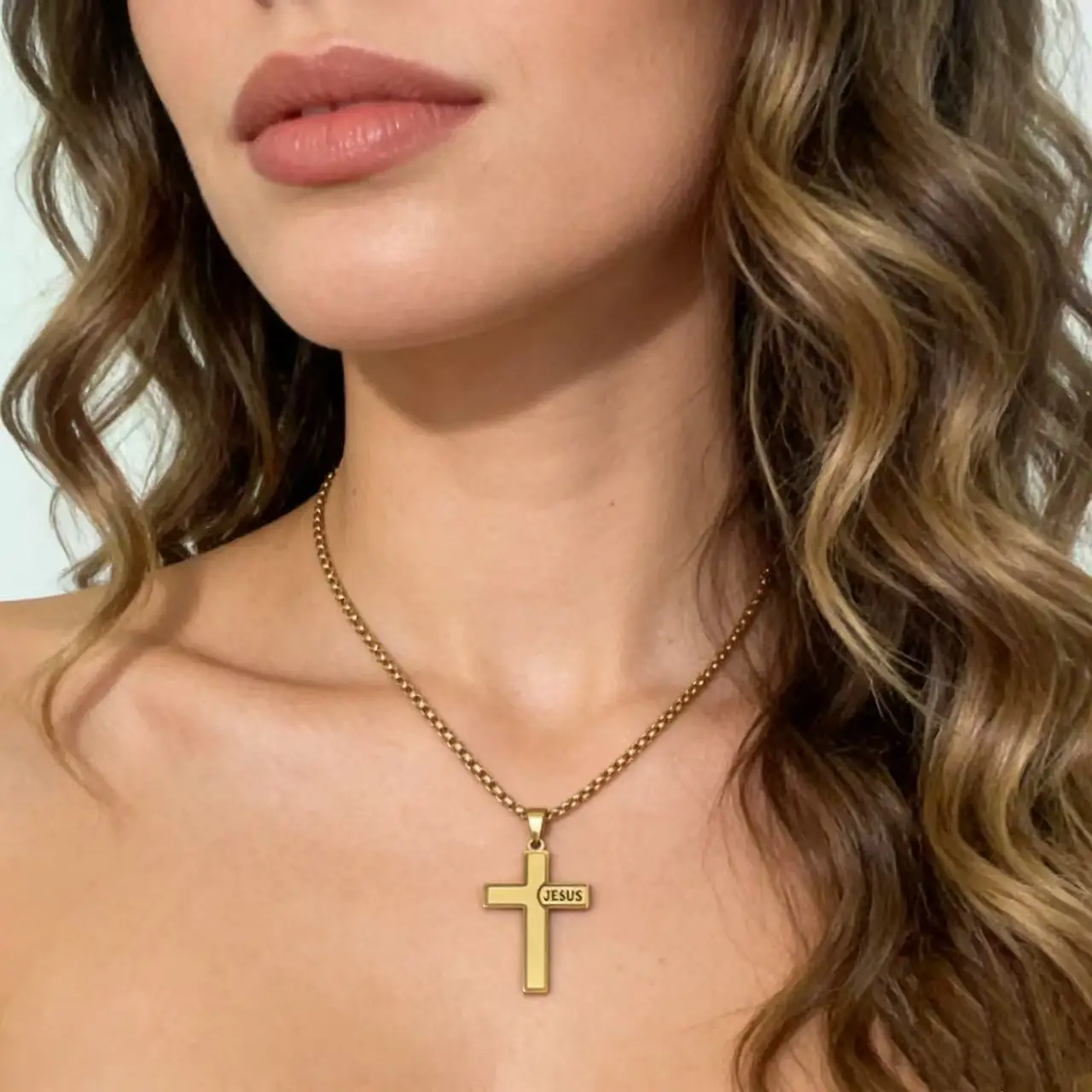 40MM*25MM Kleine Christus-Jesus-Kreuz-Halskette aus Edelstahl für Männer und Frauen, Schmuckzubehör – Detail 3