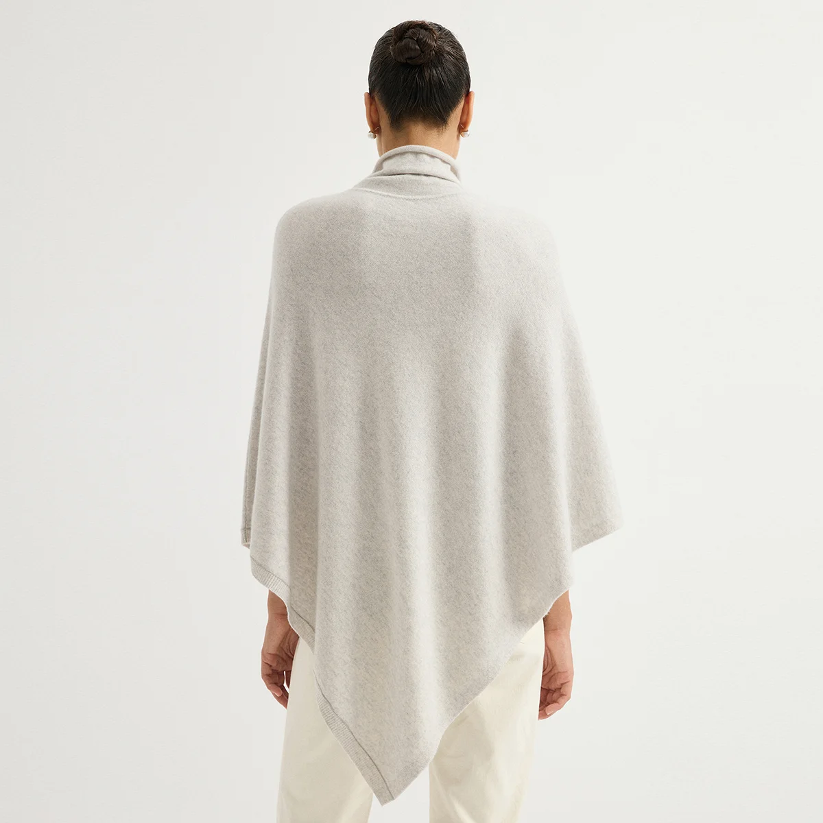 BD3621779 100% Cashmere Knit Women's Turtleneck Poncho Sweater Chain Trimmed Asymmetric Cape Wrap Top Quiet Luxury Early Autumn