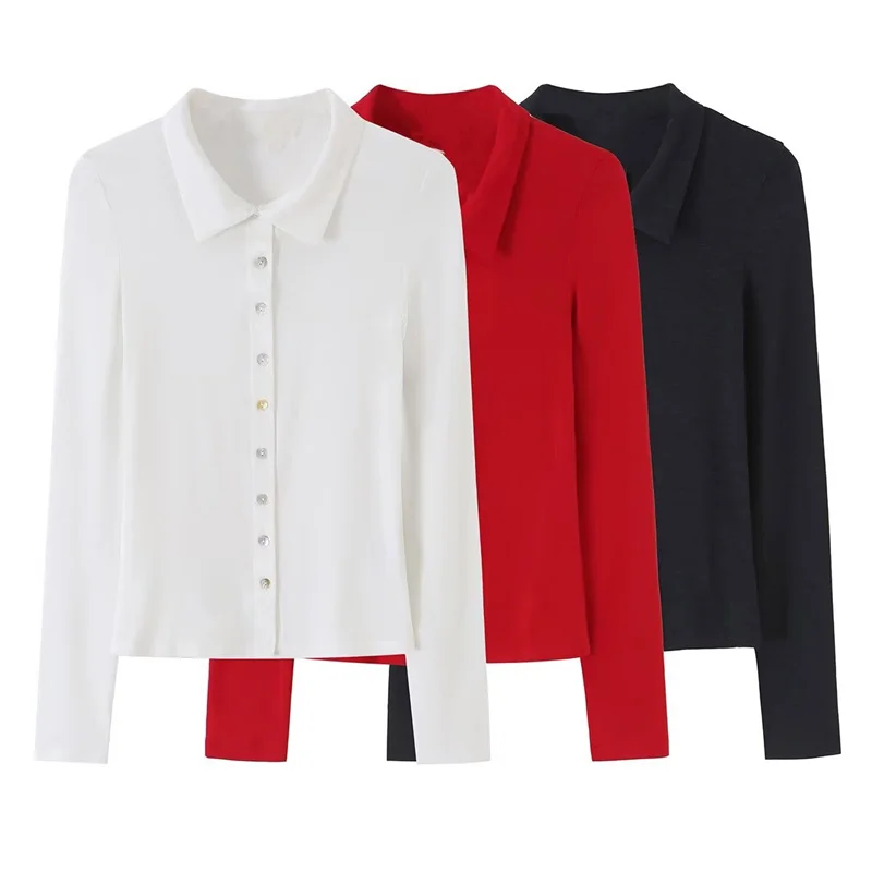 Guobiziy 2026 Fall New Style Women's Jacket Solid Color Long-Sleeve Turn-Down Collar Simple Cardigan Top Casual Fashion Relaxed