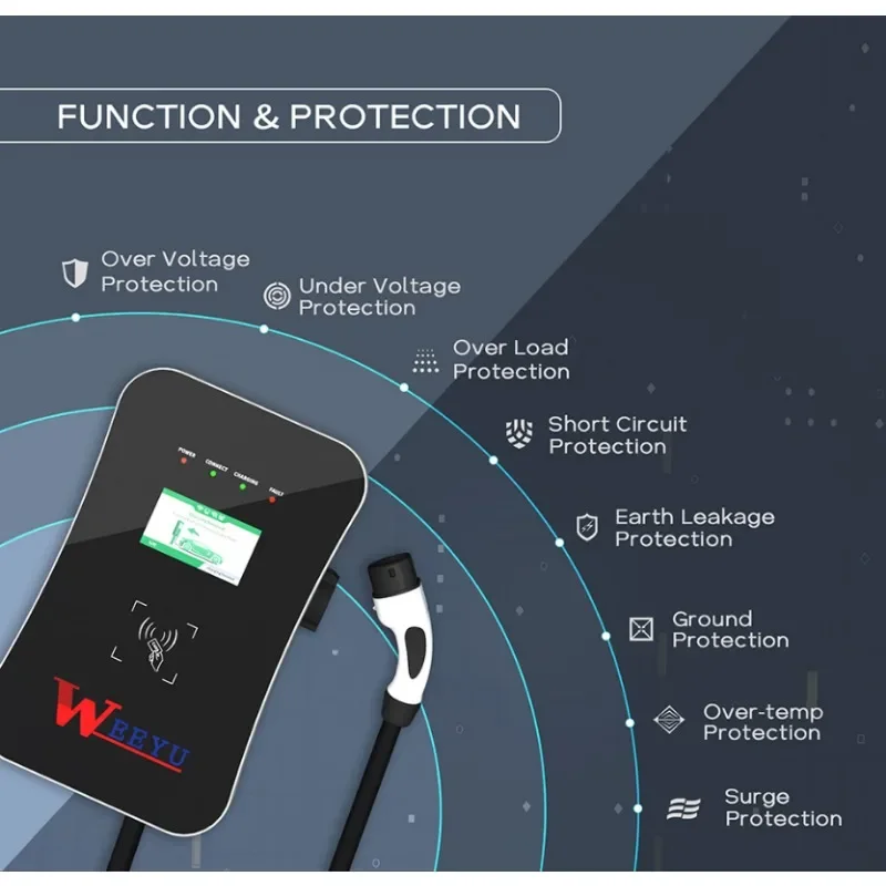 WEEYU 11kw EV Charger with OCPP and Wifi Wall Mounted EV Charger Electric Vehicle Charging Station Type 2