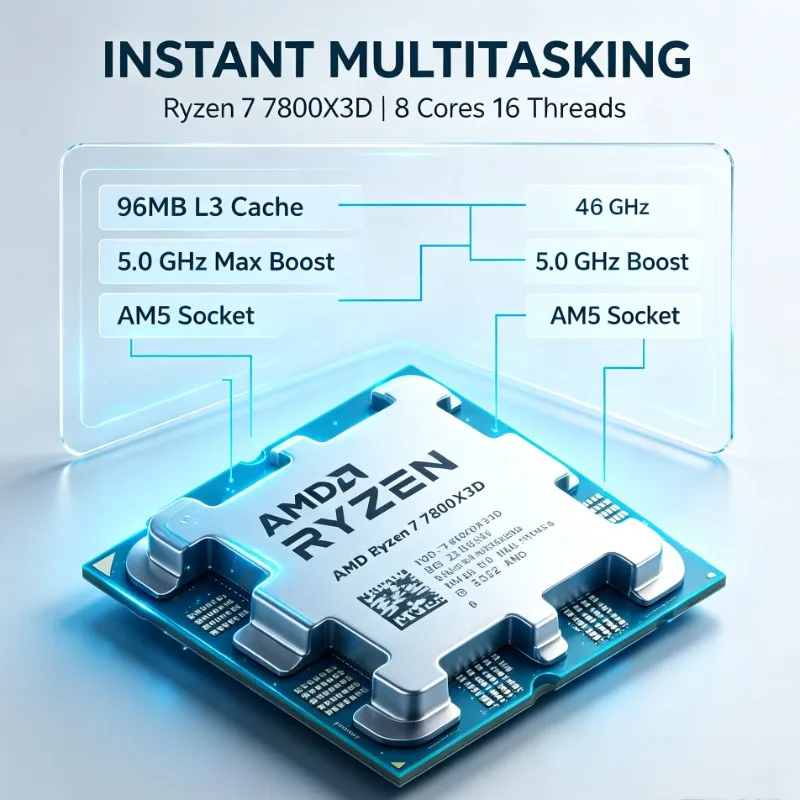 R7 7800X3D Processor For Desktop Gaming 8‑Core 16‑Thread 5NM 4.2GHz 96M L3 Socket AM5 120W DDR5 Without Cooler