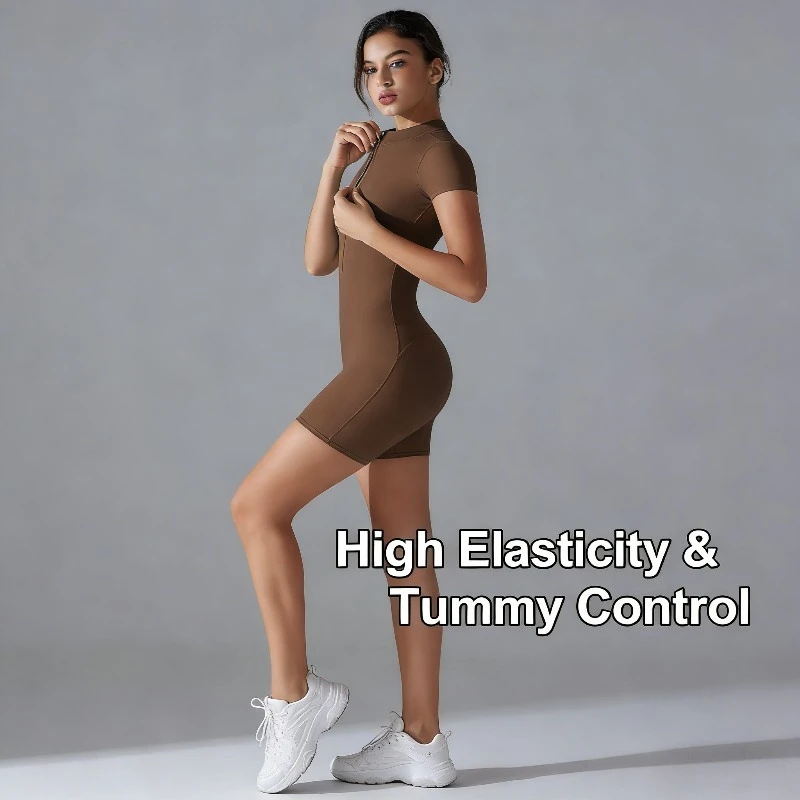 

2026 Новый летний спортивный комбинезон с короткими рукавами на молнии и шорты Боди для йоги