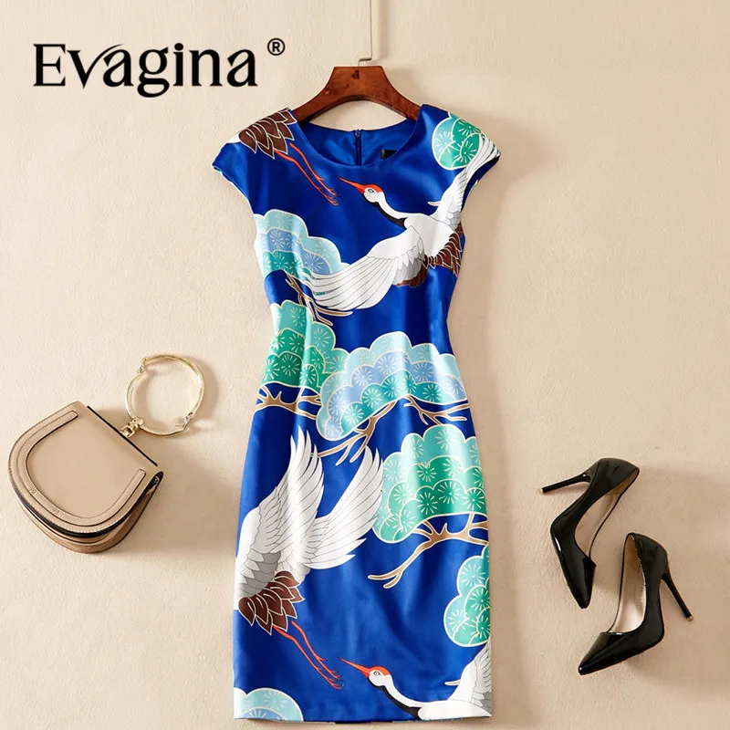 Evagina New Fashion Runway Designer Dress Women's Garment Sleeved Elegant Print Casual S-XXL High Quality Mini Dresses