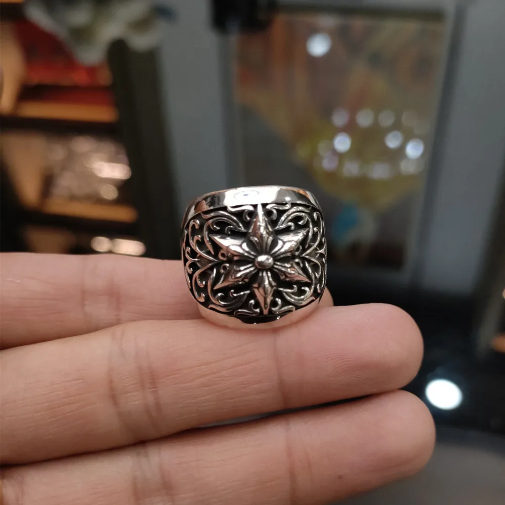 

Thai Silver Fashion trend S925 Sterling Silver hip hop Eternal Hexagram star Punk Vine Couple Ring Men's and Women Party Gift