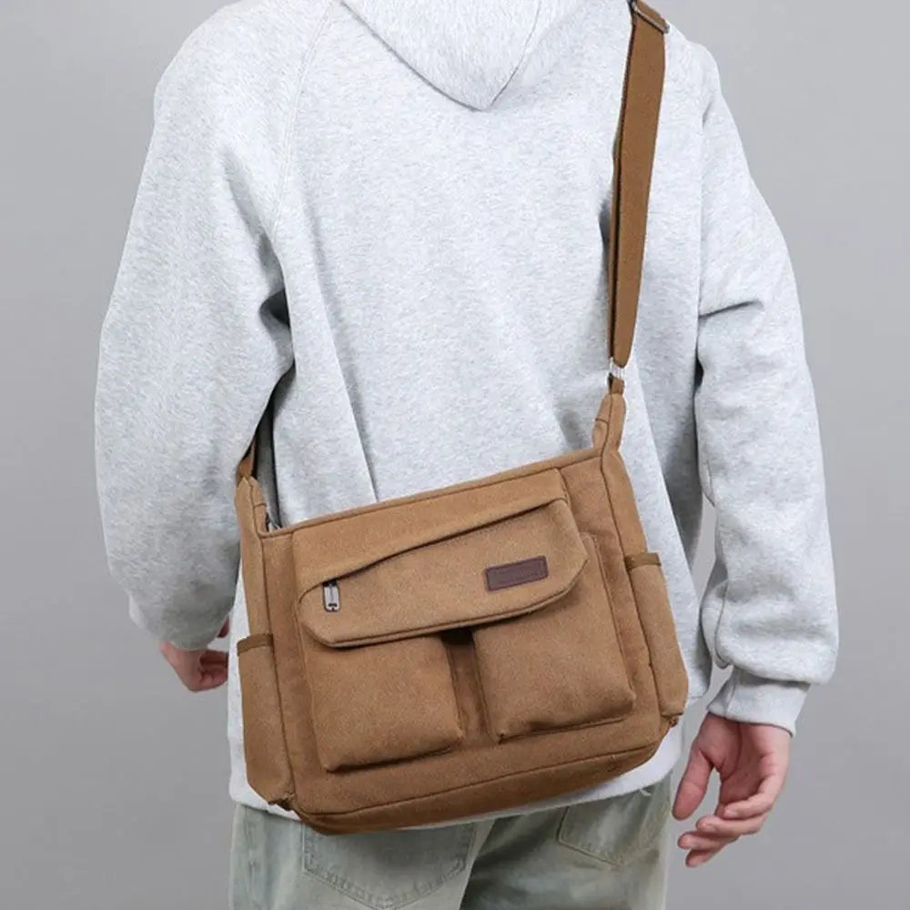 سعة كبيرة الرجال حقيبة كتف قماش بلون متعدد جيب حقيبة ساعي كل مباراة الكورية نمط حقيبة كروسبودي الأعمال #4