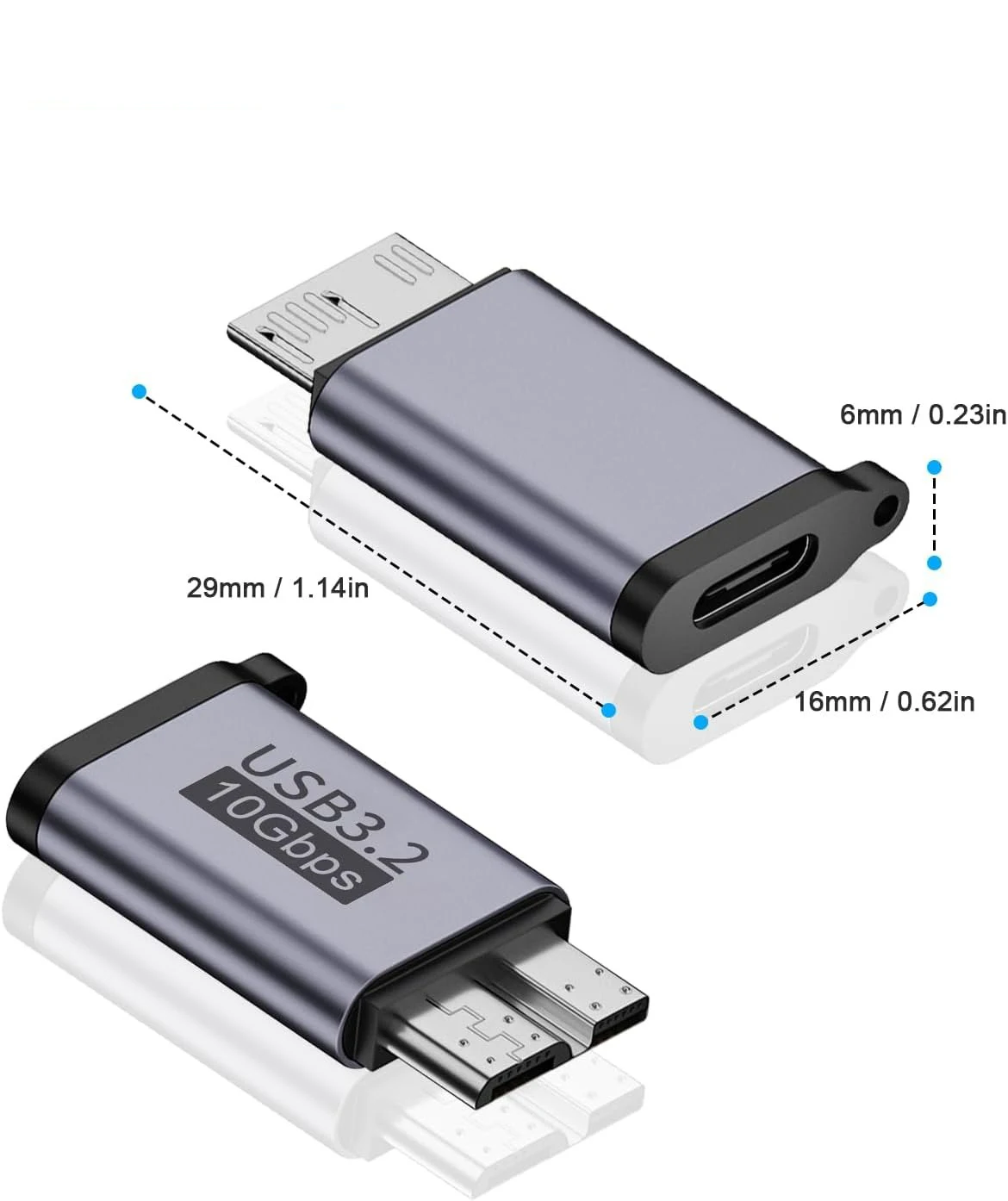 1-5 buah USB 3.2 adaptor microbe, konverter micro-b laki-laki ke tipe-c perempuan untuk eksternal SSD Hard Disk Drive Tablet telepon Laptop PC