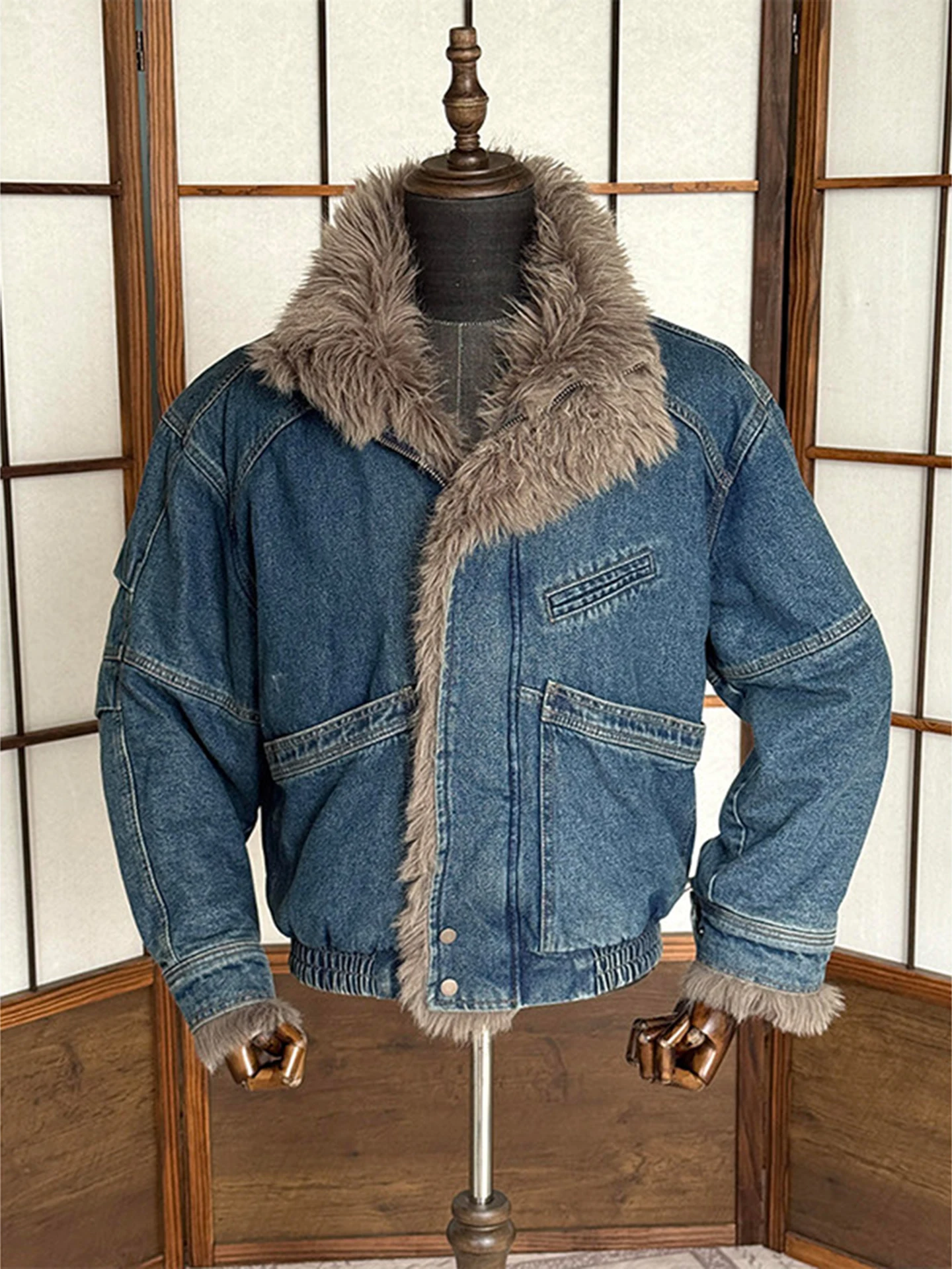 

Мужская зимняя куртка-бомбер из утепленного хлопка в американском ретро-стиле с джинсовым воротником, рабочая одежда, хлопковая одежда, модель ort Sle