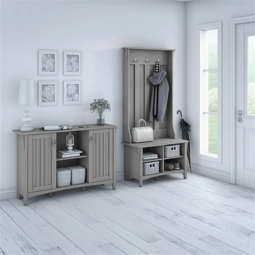 Bush Furniture Salinas Entryway Storage Set With Hall Tree, Shoe Bench And Accent Cabinet In Cape Cod Gray