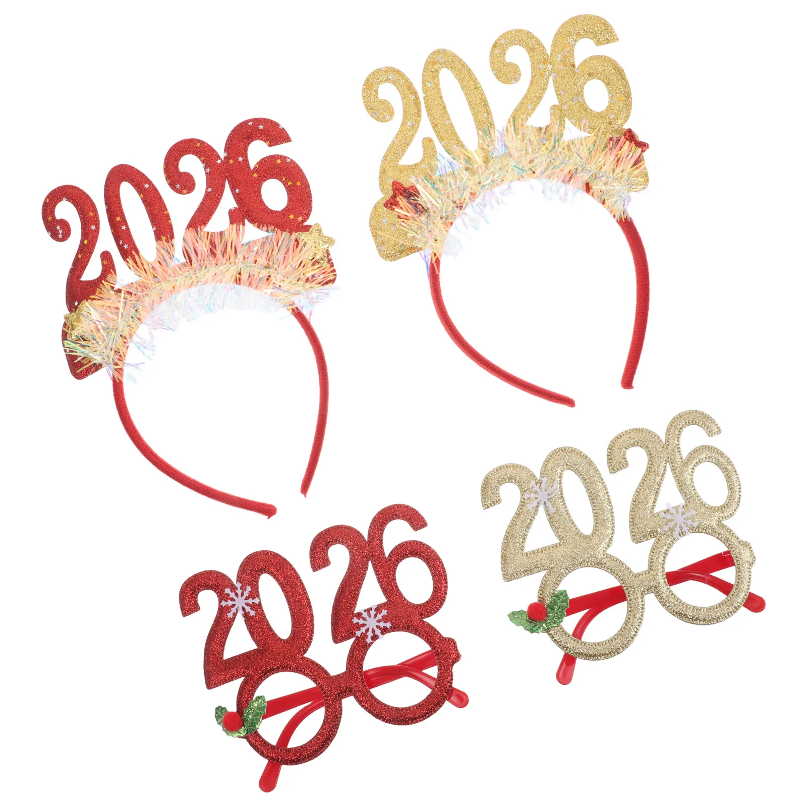 

4Pcs New Year Headband Glitter Sequins 2026 Holiday Party Hair Hoop Festive Headwear Photo Props New Year Hairbands