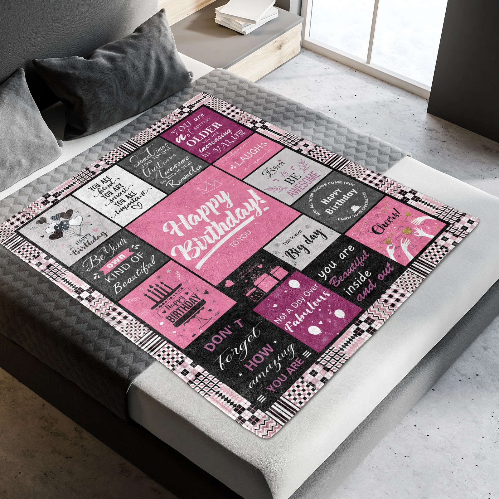 Manta temática de cumpleaños, trae calidez y sorpresa para ella especial: suave y cómoda para transportar tus sentimientos de fieltro cardíacos