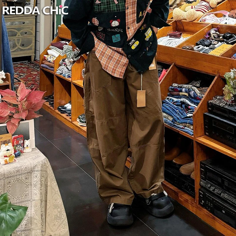 

REDDACHIC Casual Plain Horseshoe Cargo Pants Men Big Pockets Oversize Drawstring Waist Wide Draped Sweatpants Vintage Clothes
