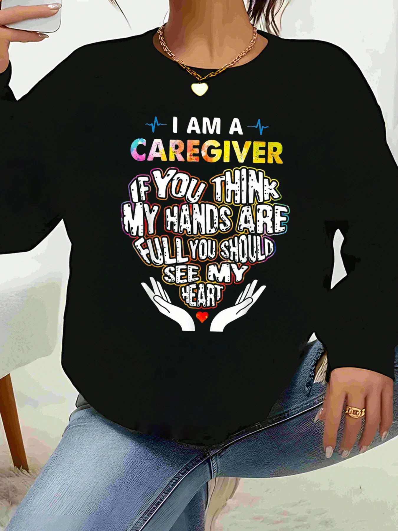 

Футболка с длинными рукавами с принтом сердца и рук, подарок на день матери для женщин, домашний уход, работник