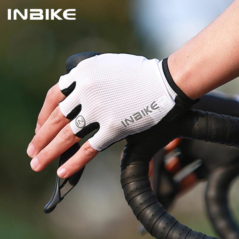 INBIKE Halbfinger-Fahrradhandschuhe für Herren, Stoßdämpfung, atmungsaktive Sommerhandschuhe für Mountainbike, Rennrad, rutschfest