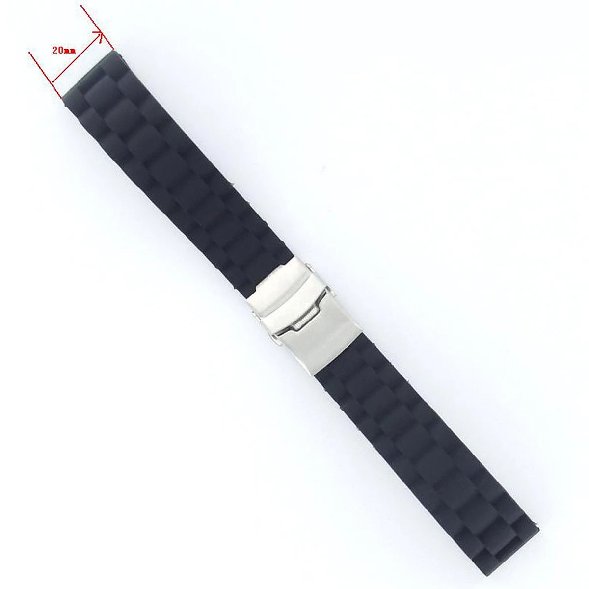 

Waterproof Silicone Watch Band 20mm Sports Diver Stainless Steel Clasp Quick Release Safety Catch