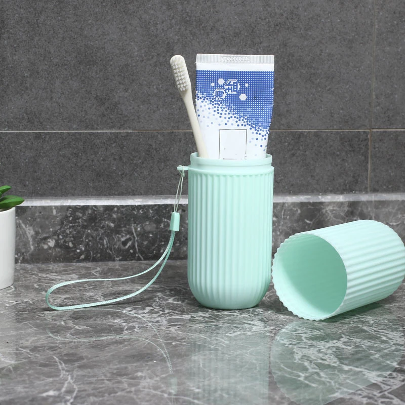 Plastic Striped Toothpaste Toothbrush Storage Box Dustproof Toothbrush Holder Mouthwash Cup Portable Travel Toothbrush Box