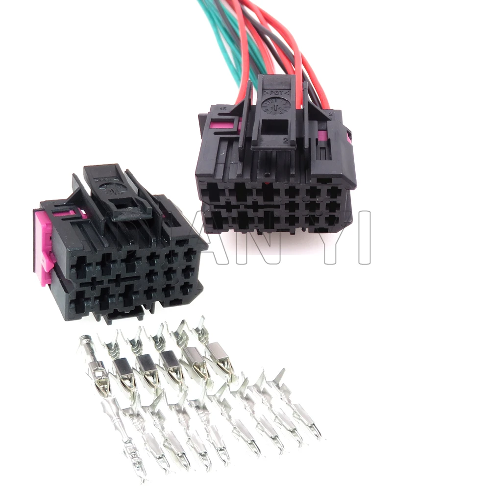 1 Set 15 Way Starter Car Computer Board Plastic Housing Connector For VW 1J0 962 615 1J0962615 Auto ECU Cable Socket With Cables