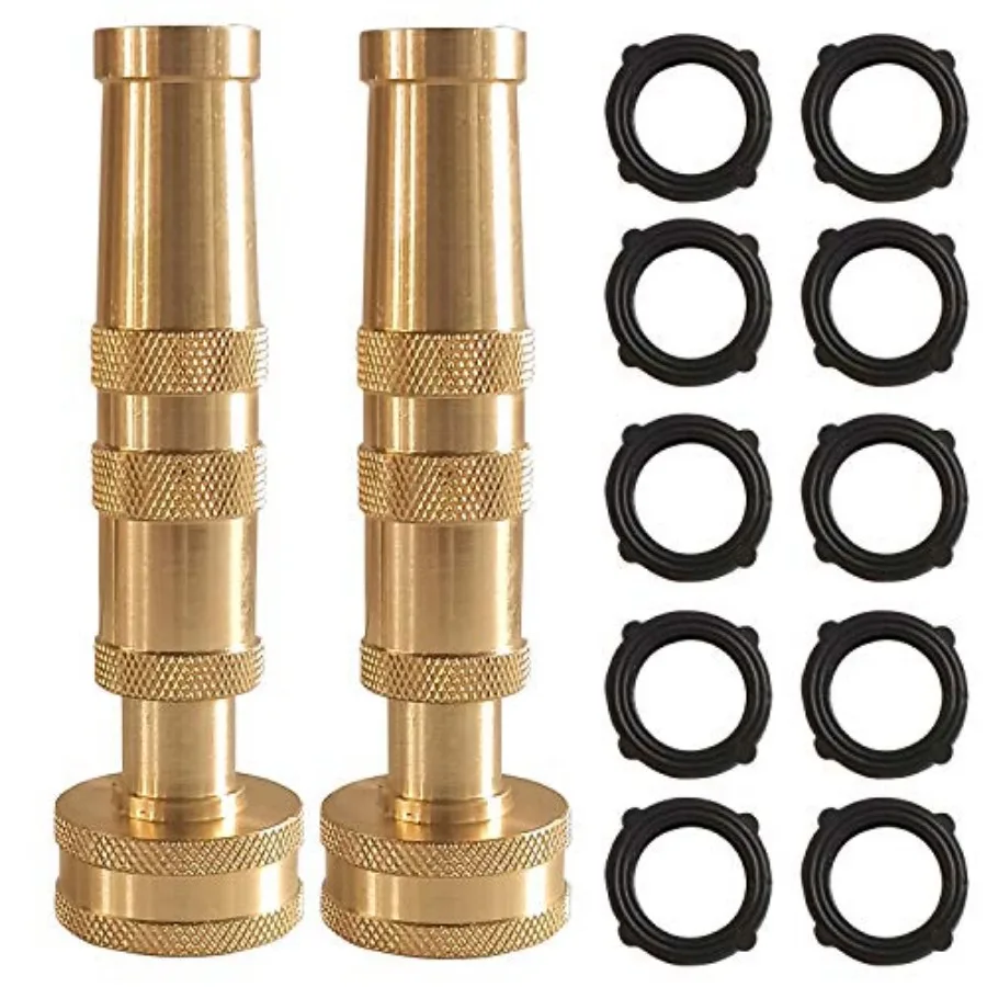 

Adjustable Twist Hose Nozzle, 4" Heavy-Duty Brass Hose Nozzle with 10 Garden Hose Rubber Washers, 2 Pack